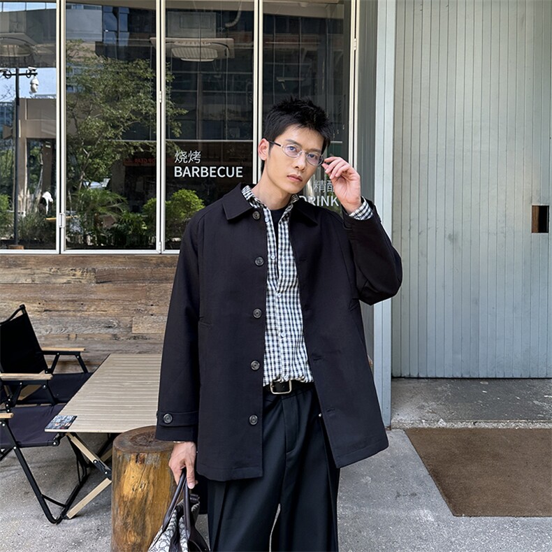 老钱风高端中长款宽松大衣外套风衣夹克男A236-FY8003-P140,男装风衣,电商A236
