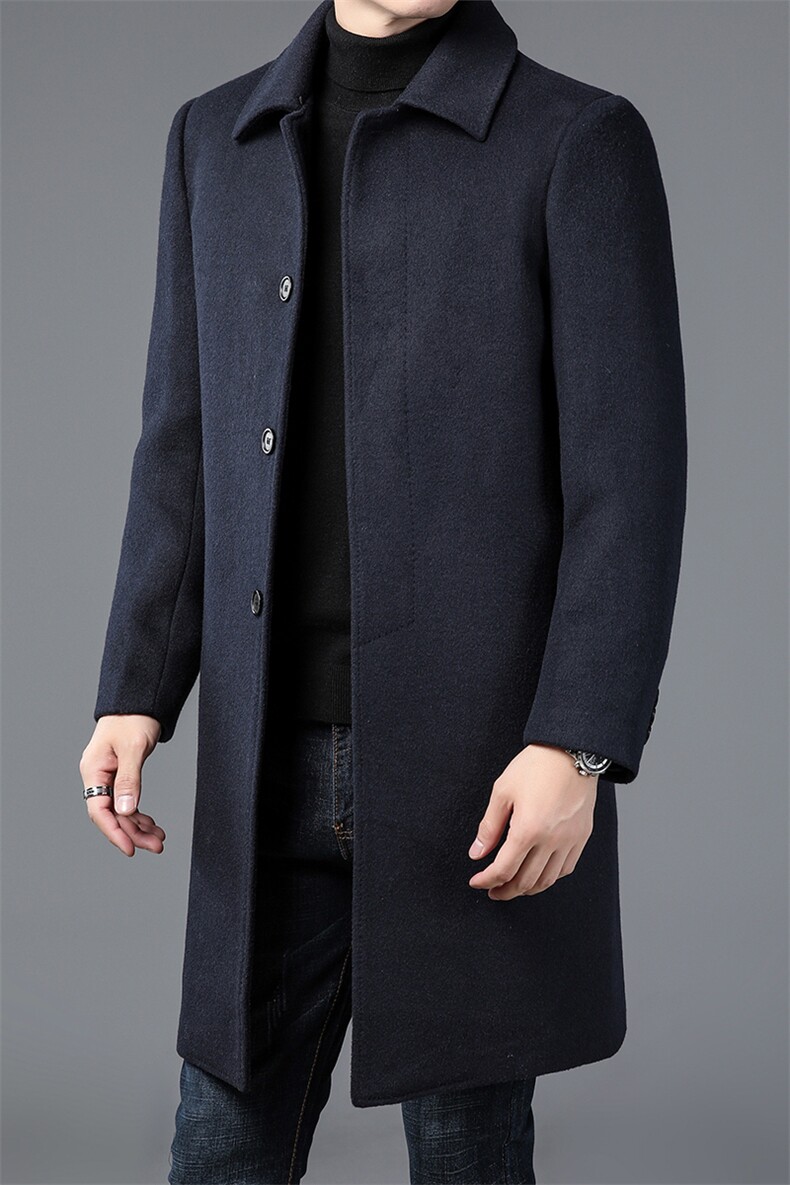 DZ2218钱塘2020-3中年男士商务休闲翻领冬季厚款简约毛呢大衣P240,男装毛呢大衣,钱塘207-3