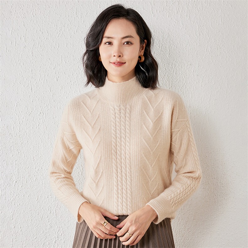 2025年秋季新款百搭女士提花高领针织衫,针织衫/毛衣,春贝羊绒