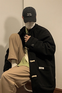 1港风牛角扣加棉呢大衣可拆卸帽大码M-5XL外套男FY8716P138控188图片