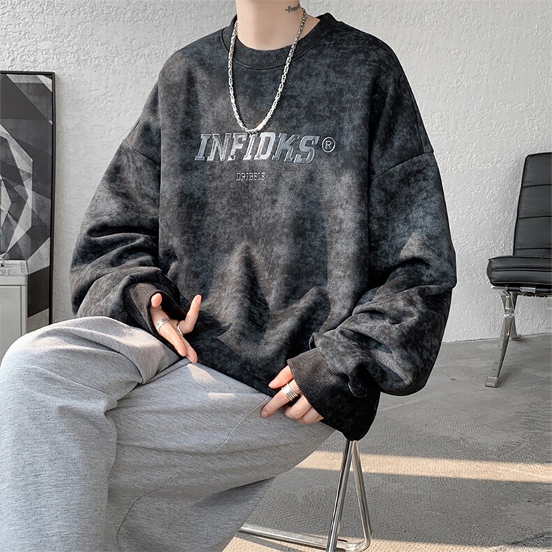 wassuphappy扎染圆领卫衣男款春秋季潮流重磅宽松上衣服休闲外套,男装卫衣,电商A059