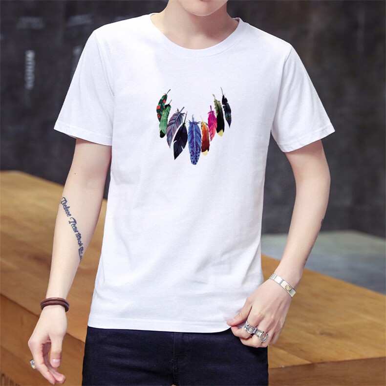 夏季新品圆领短袖羽毛T恤衫薄款韩版修身打底衫班服潮，男装T恤，星座302B