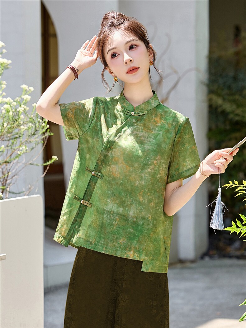 长期有货2026印花上衣女夏季薄款透气中袖衬衫中年妈妈宽松减龄潮,女装衬衫,璐依舞