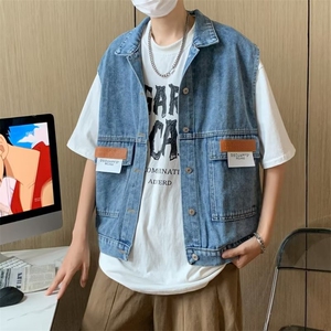 牛仔马甲男韩版潮流高街帅贴标2023夏季新款ins宽松外套W4825-P46图片