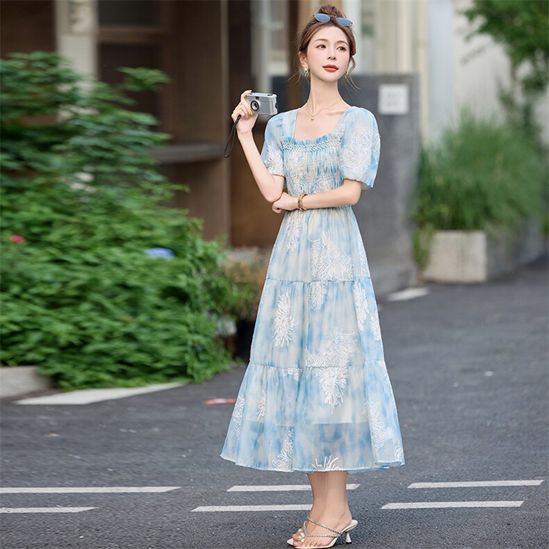 巨好看独特漂亮掐腰连衣裙女夏季2025新款温柔风甜美法式初恋长裙,女装连衣裙,臻衣坊