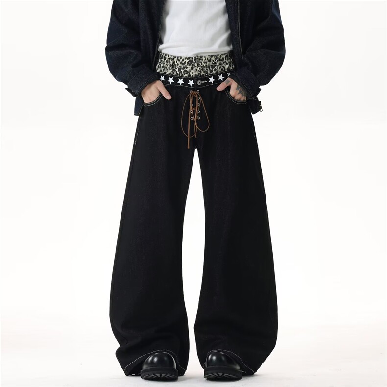 小众双腰原牛弯刀牛仔裤叠堆设计感显高NZ799-P63，男装牛仔裤，星座308B-2