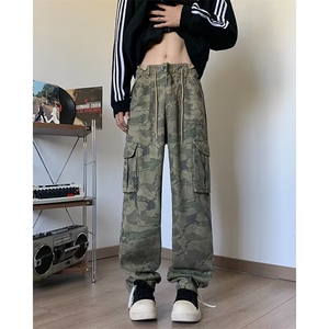 迷彩工装牛仔裤男春秋潮牌痞帅宽松直筒阔腿休闲长裤 K7081图片