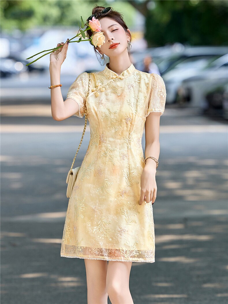 新中式国风连衣裙女2025夏新款高端轻奢精致刺绣气质显瘦旗袍裙,女装连衣裙,艾仟回(原伊仟回)