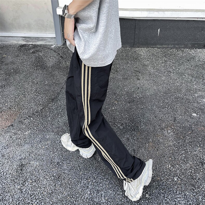 黑色条纹男款青少年夏季美式速干透气工装裤三条杠直筒运动休闲裤,男装休闲裤,星座505-2（原电商A260-1)