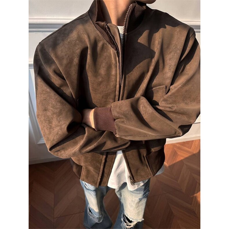 扎染立领PU皮衣外套男款秋季cleanfit棒球服短款飞行夹克JK785,男装夹克,星座1116A（原606A-3）