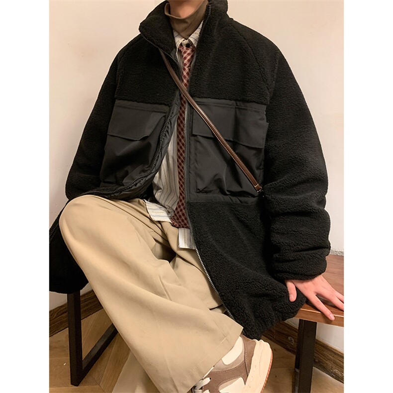 工装棉衣羊羔毛外套厚夹克棉袄港风棉服日系1016-1 W86 P128 K158图片