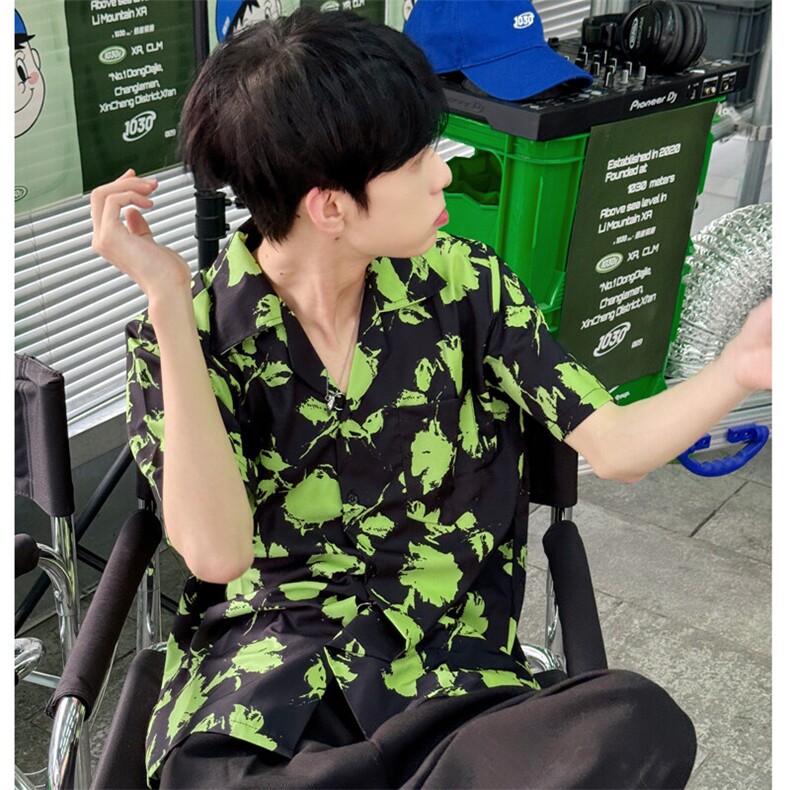 （自家图）夏季衬衫薄款防晒痞帅高级感水墨画印花衬衣9012-p39,男装防晒衣,星座910-5