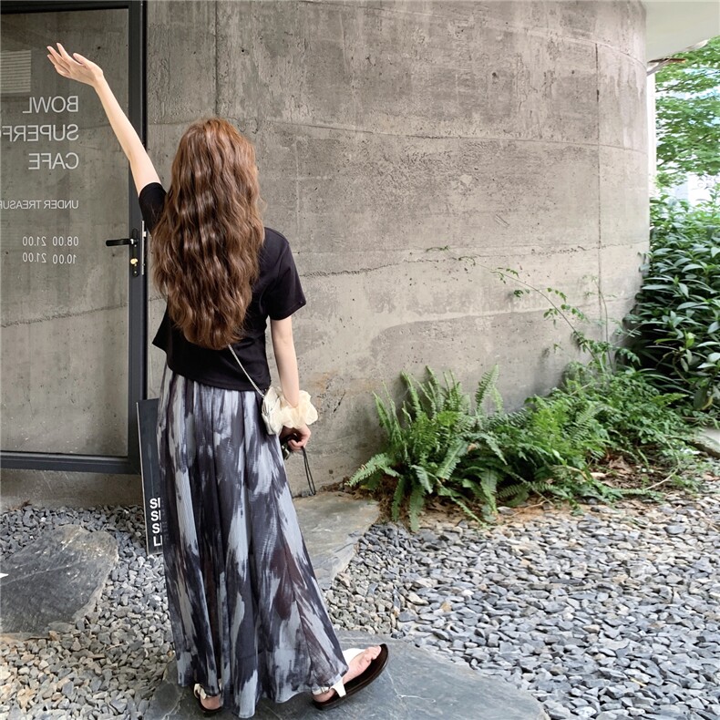 轻熟风晕染半身裙T恤套装女夏2025新款韩风chic超火两件套绝美潮,女装套装/套裙,2C305