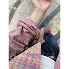 TC581-P45粉色格纹少女感衬衫春秋休闲韩系chic港味上衣，女装衬衫，星座617A-2