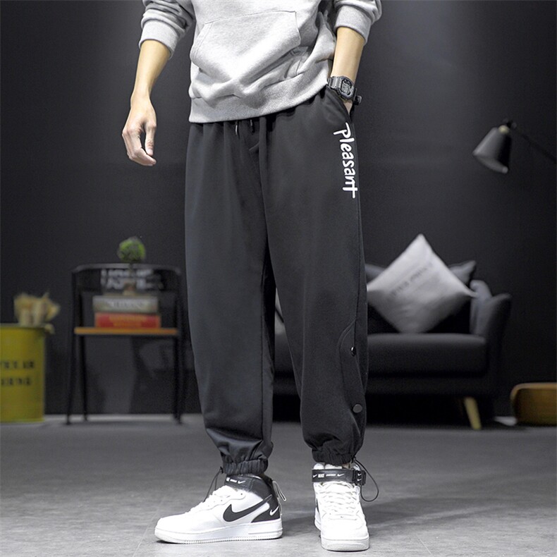 K193P30短句风字母印花抽绳束脚春夏季百搭休闲九分裤港风运动裤，男装休闲裤，电商A026-1