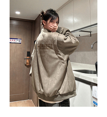 麂皮绒宽松痞帅美式复古外套潮牌男春秋欧美街头oversize情侣夹克，男装夹克，四季星座505