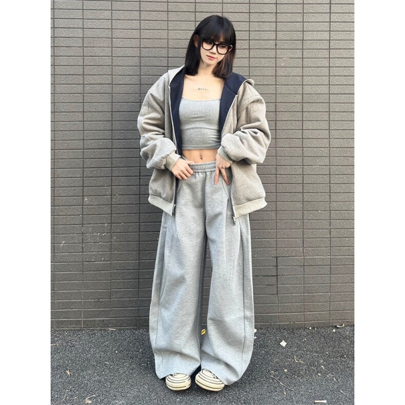 美式复古解构设计情侣阔腿弯刀卫裤男女春秋宽松爵士舞休闲运动裤,男装休闲裤,星座506A