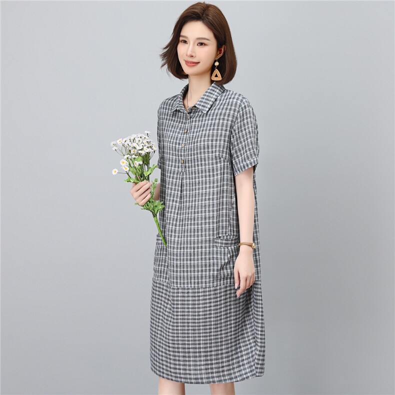 高端棉麻连衣裙女2026夏季新款宽松休闲中年妈妈薄款裙子,女装连衣裙,独衣靓