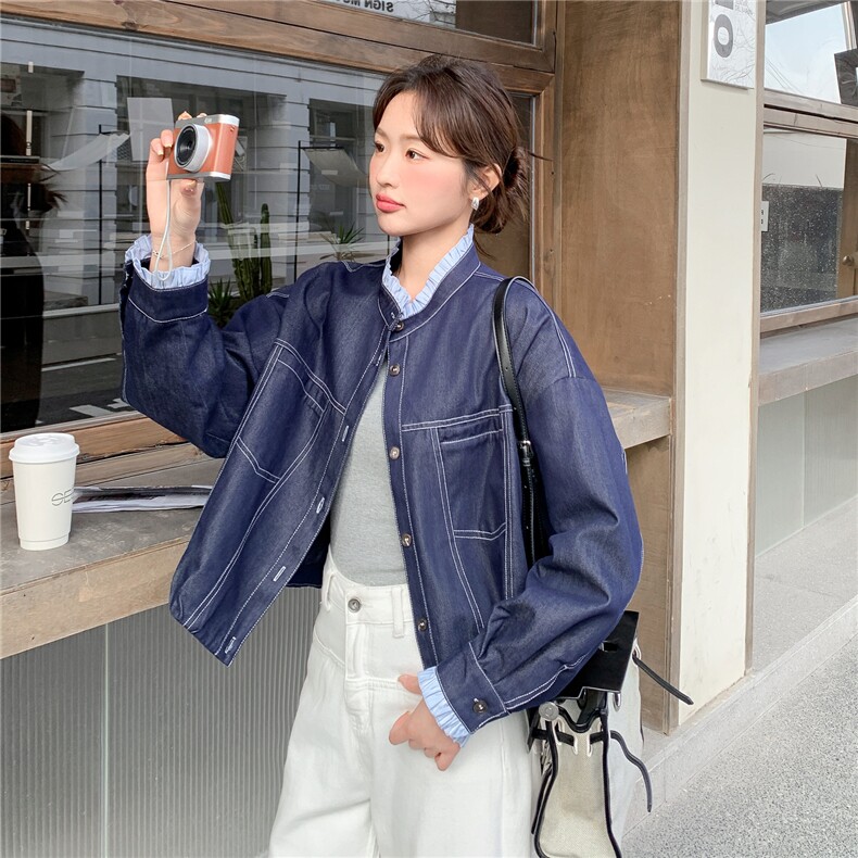 新款2026春季拼色木耳边牛仔外套6211-P145-K238,女装短外套,2C057
