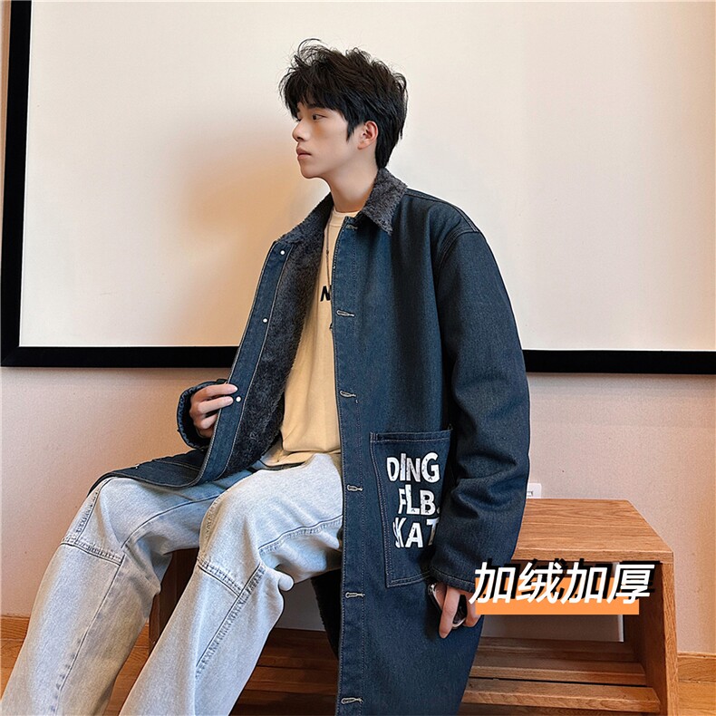 FY5013J-P98限价138 M-5XL加绒羊羔绒中性风衣长款大码宽松过膝图片