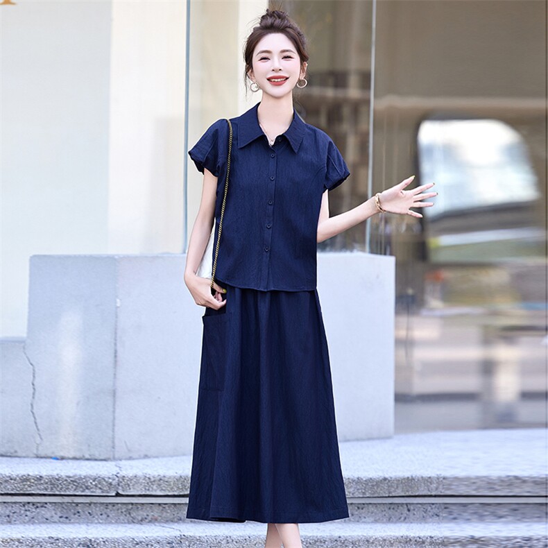 短袖连衣裙套装女夏季2025新款休闲宽松衬衫半身裙两件套（现货）,女装套装/套裙,丽影随形