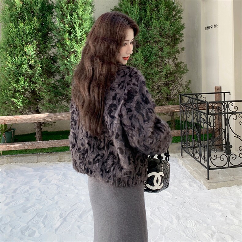 【现货】新款豹纹皮毛一体毛毛款223-1521-P205-K328,女装皮草,欣美人