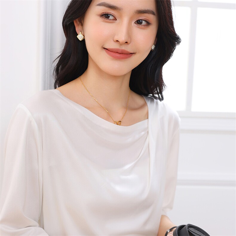 三醋酸断面荡领五分袖短袖t恤女薄款夏季透气百搭高级感半袖上衣,女装T恤,伊绒腾羊绒