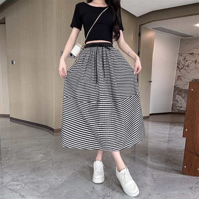 水衣源2719款半身裙女夏季新款A字版显瘦伞裙格纹气质半裙,女装半身裙,水衣源