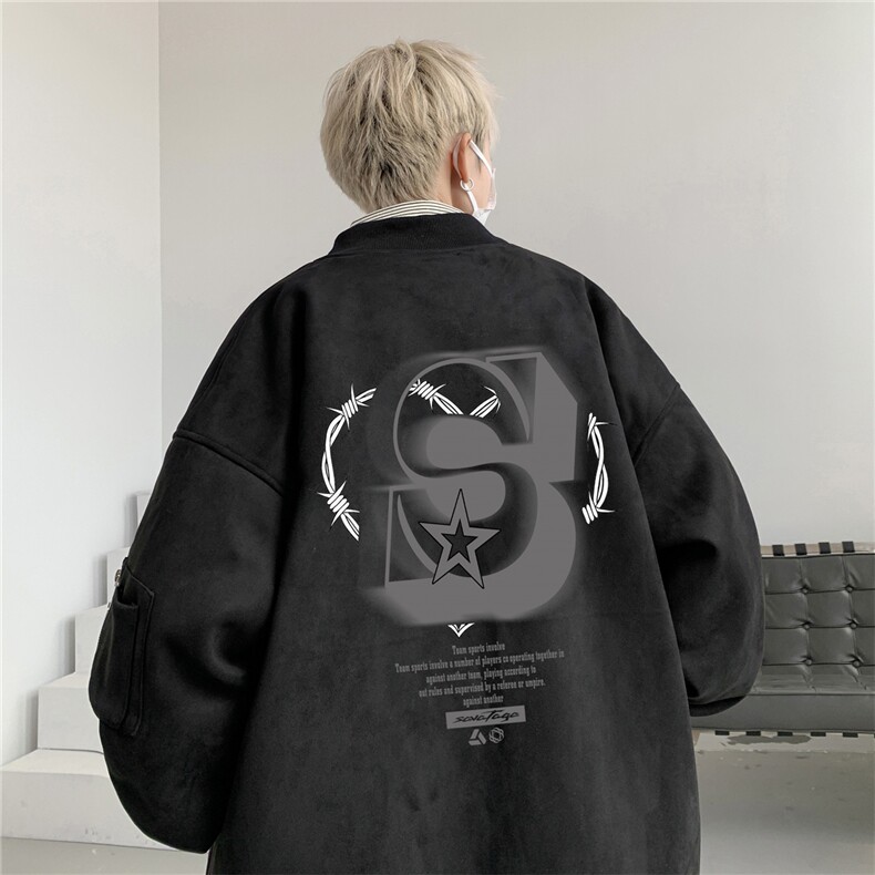 24春秋款美式复古麂皮绒飞行棒球服男女夹克外套JF3304-P80控108,男装夹克,电商B370