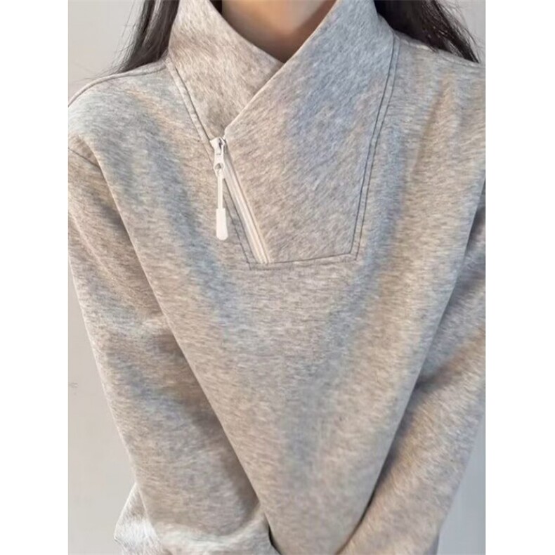 男女长袖T恤春秋季新款上衣设计感斜拉链交叉立领卫衣W8018,男装T恤,星座1116A（原606A-3）