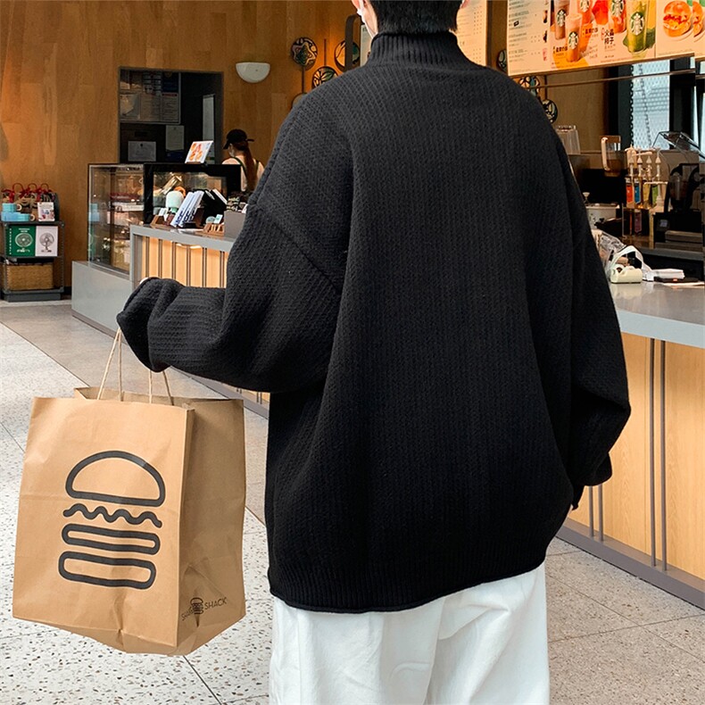慵懒风立领拉链针织开衫男秋冬季休闲高级感纯色情侣毛衣外套,男装针织衫/毛衣,星座410-7