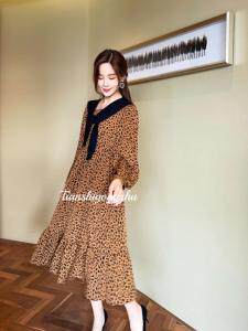 绒豹纹带披肩连衣裙，女装连衣裙，天使公主