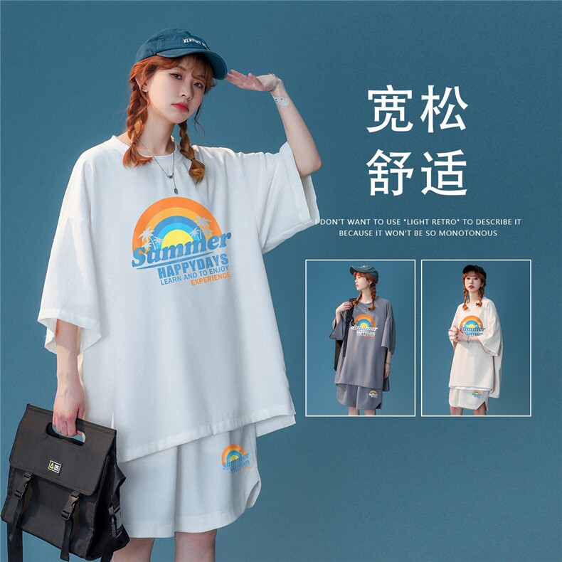中性风 2023夏季新款冰丝彩虹印花休闲运动套装TZ911 P65---控88图片