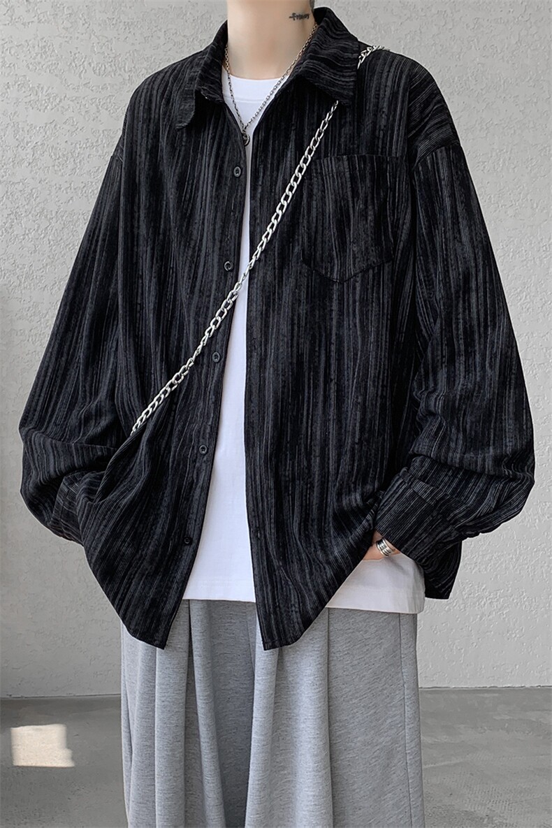 8XL-M灯芯绒长袖衬衫特大码痞帅扎染衬衣美式复古外套CS9002/P55,男装衬衫,电商B238