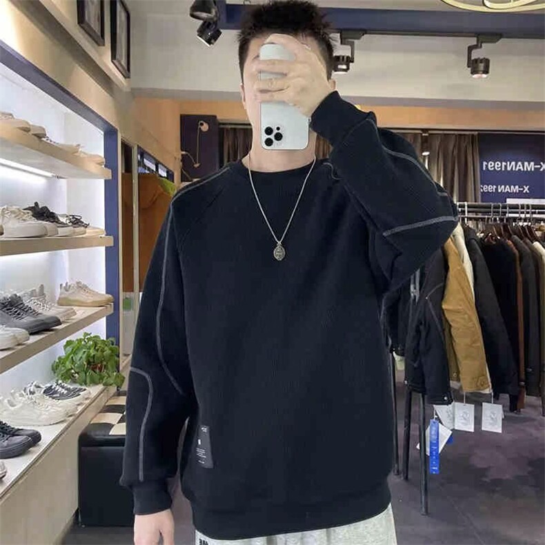 墨麦客男装竖纹肌理圆领卫衣男士2025春季新款休闲简约套头上衣男图片