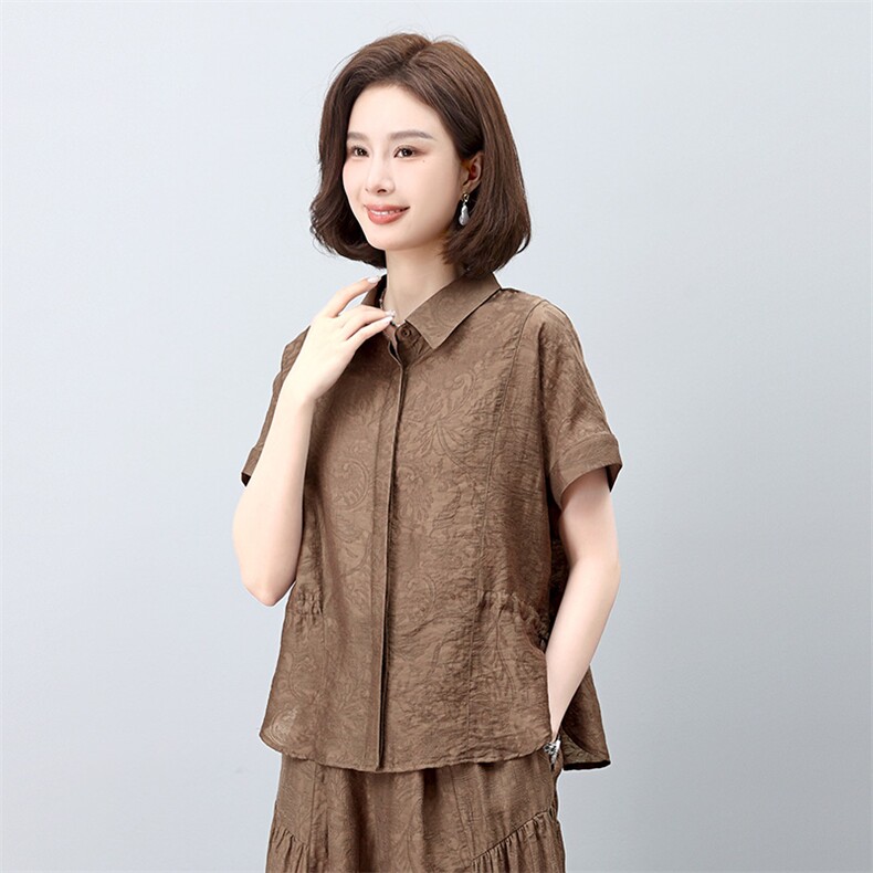 妈妈休闲天丝衬衫阔腿裤女夏中年洋气减龄时尚高端宽松，女装衬衫，雪樱依海