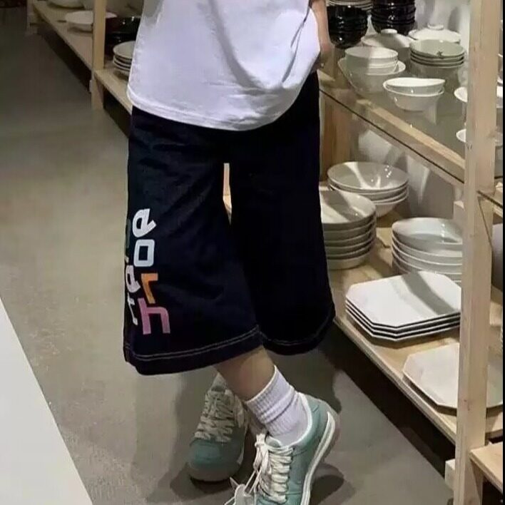 网图现货美式宽松彩色水洗印花七分牛仔裤男女K3014/P45,男装牛仔裤,星座205-3