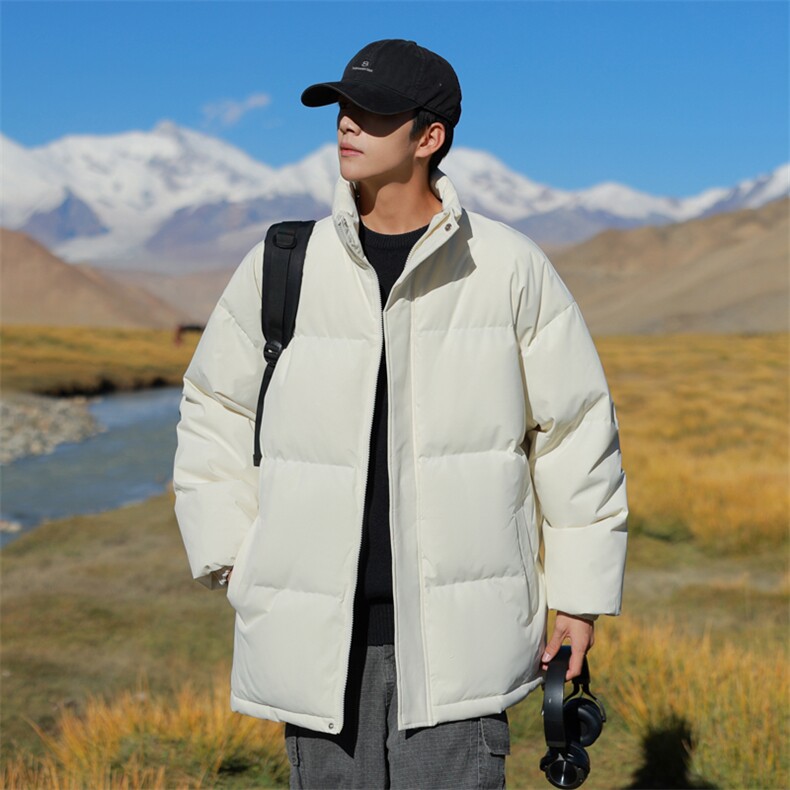 日系复古棉服男款冬季加厚保暖少年感纯色百搭立领高级感棉衣外套，男装棉衣，电商A022