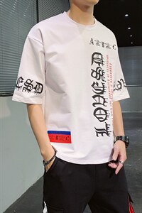 2024夏季男短袖t恤宽松潮流休闲运动五分半袖打底衫体恤DT13P30图片