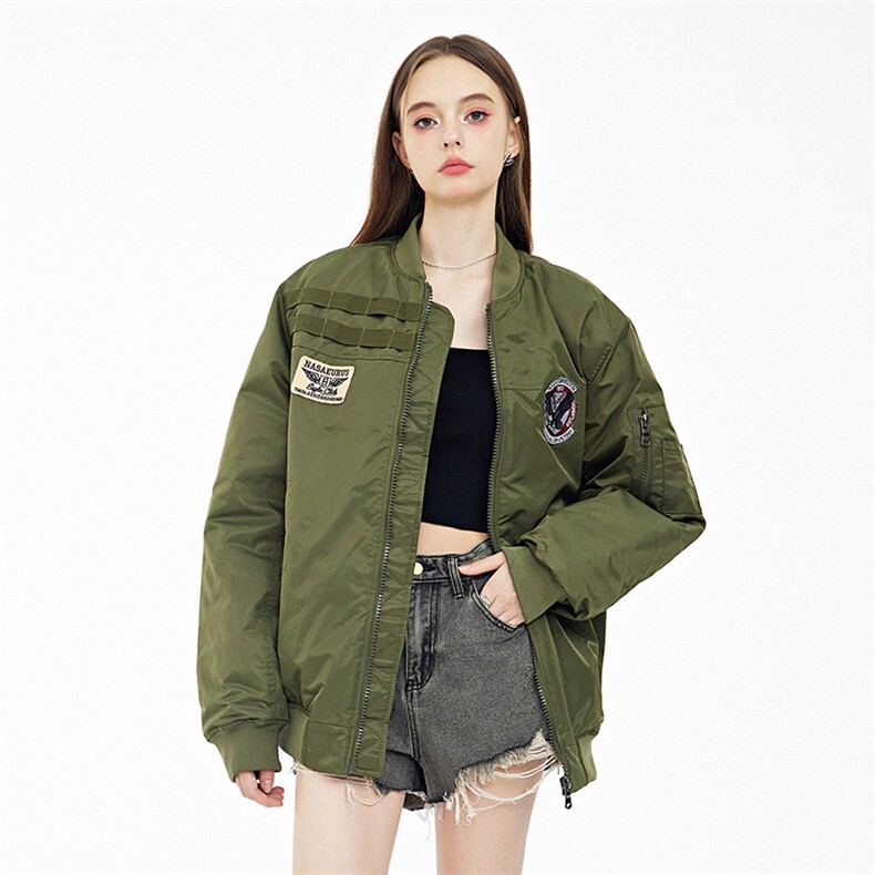 现货三色秋冬季潮牌夹克棉衣棒球服欧美街头飞行员外套情侣装，男装夹克，电商A105