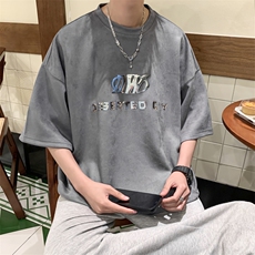 T2325P30控48高品质麂皮绒短袖烫金印花T恤情侣男，男装T恤，电商B205