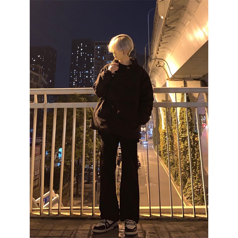 高街vibe纯黑色牛仔裤男款夏季修身直筒弹力微喇叭裤 控价68图片