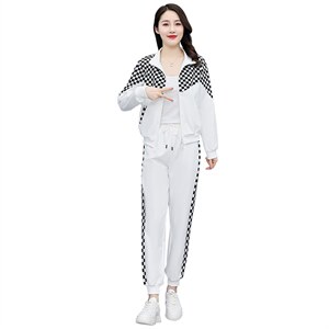 运动套装女2022新款洋气网红炸街休闲时尚棋盘格加绒卫衣两件套图片