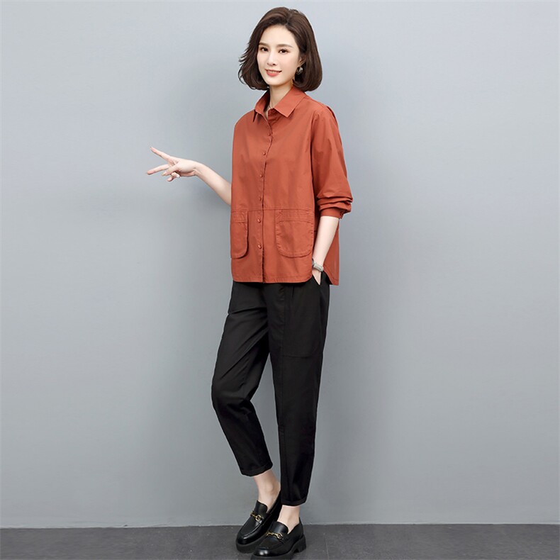 春秋装套装女宽松显瘦2022年新款潮韩版休闲百搭衬衫两件套装裤子图片