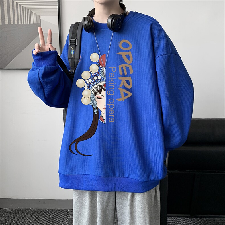 华夫格卫衣圆领卫衣男大码长袖t恤男外套HW76161-P30加绒款-P40,男装卫衣,电商A040