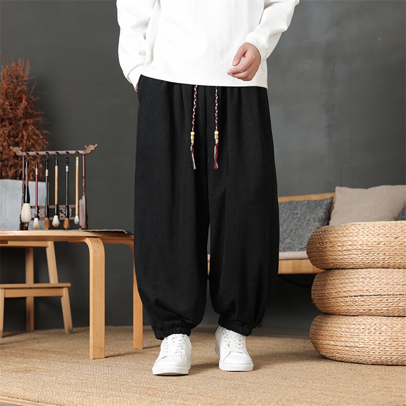 秋冬款风雪尼尔纹理肌灯笼裤脚阔腿裤保暖民族风2516-P75，男装民族服装，电商A057B