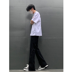 现货24春夏黄泥开叉毛边宽松牛仔裤设计感微喇休闲裤男K5803-P55，男装牛仔裤，星座205