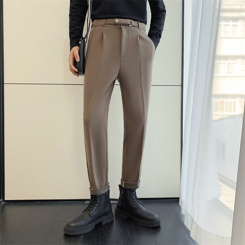 轻熟风直筒毛呢裤子高级卡扣直播休闲裤K45/P70特,男装休闲裤,电商A243
