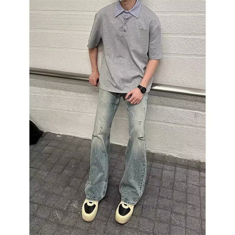 【有货】DT156-特P35设计感条纹翻领拼接假两件POLO衫男短袖夏季,男装T恤,星座603-2