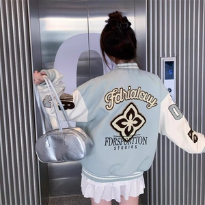 美式复古字母刺绣棒球服外套春季2025新款宽松休闲百搭夹克上衣图片